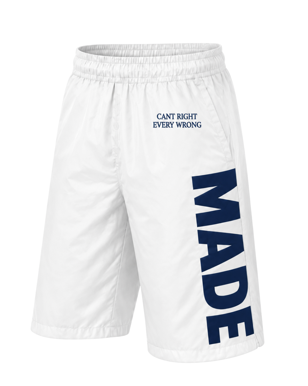 WHITE/NAVY BUILT DIFFERENT TRACK SHORTS