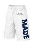 WHITE/NAVY BUILT DIFFERENT TRACK SHORTS
