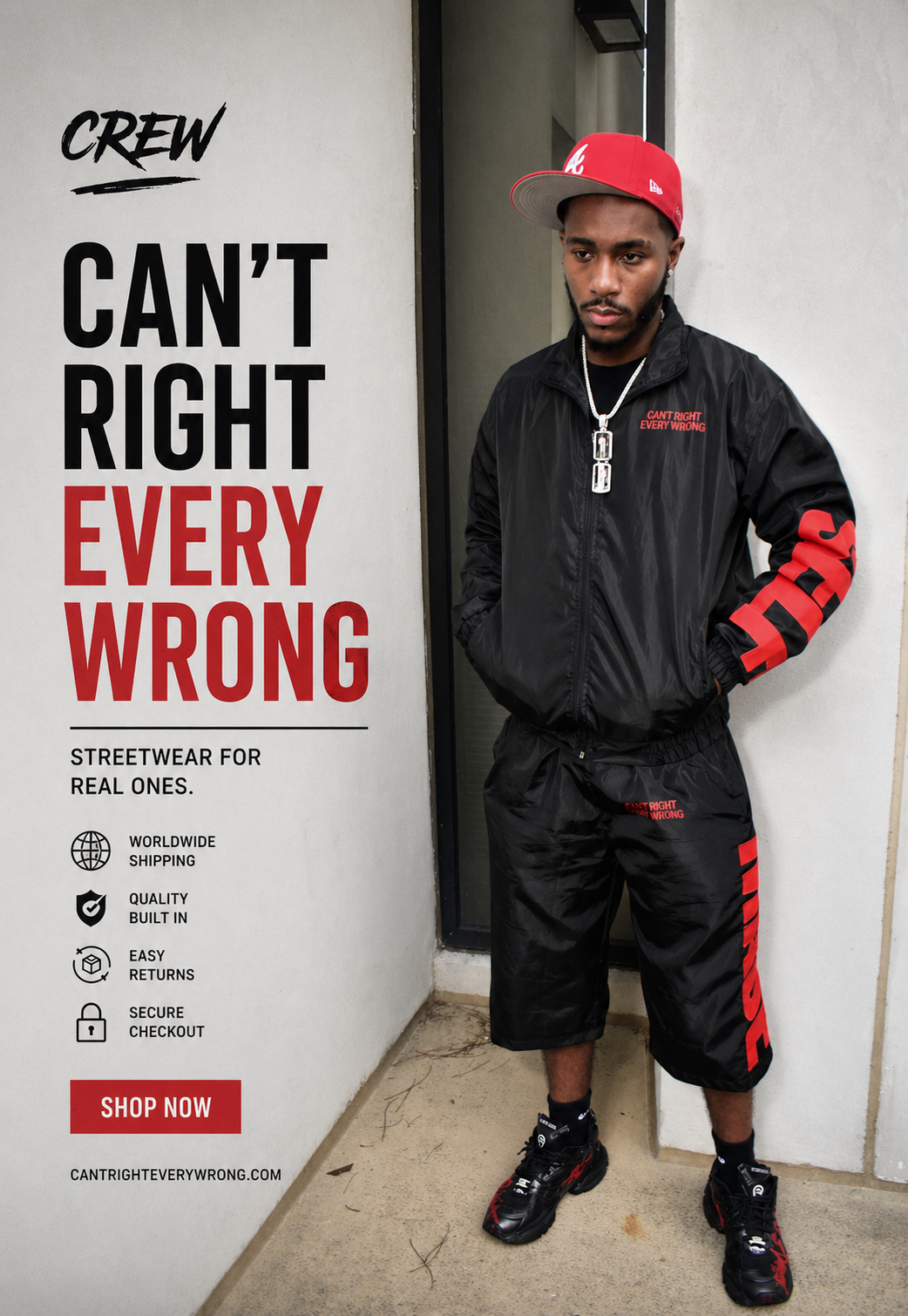 RED BUILT DIFFERENT TRACK SHORTS