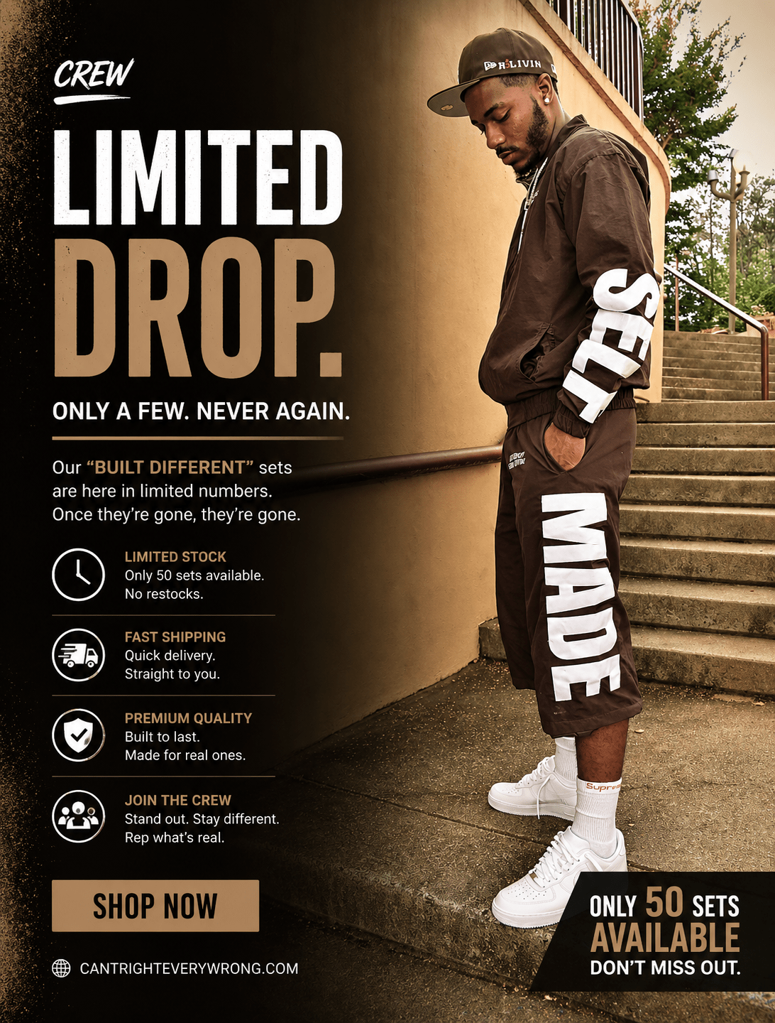 BROWN BUILT DIFFERENT TRACK SHORTS