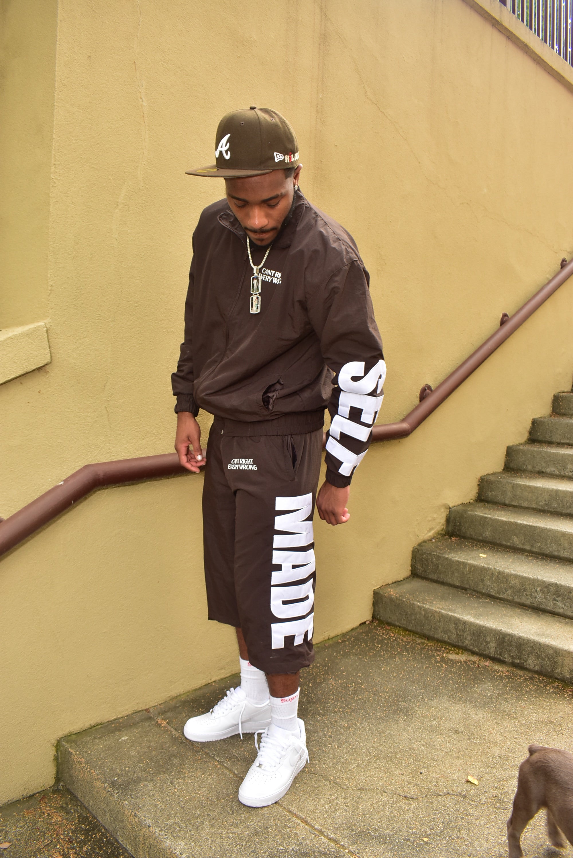BROWN BUILT DIFFERENT TRACK SHORTS