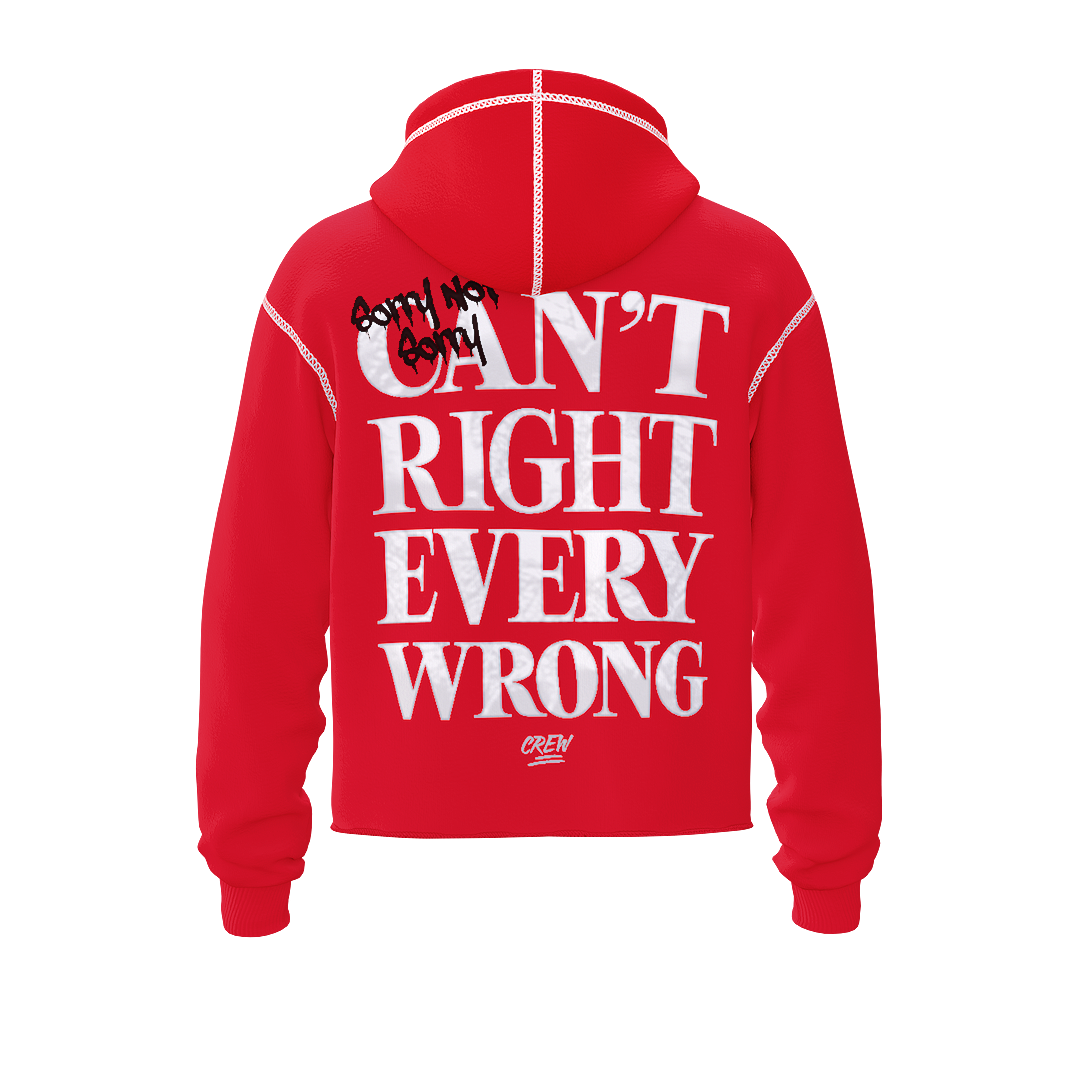 Distressed Red Sorry Not Sorry Cropped Hoodie