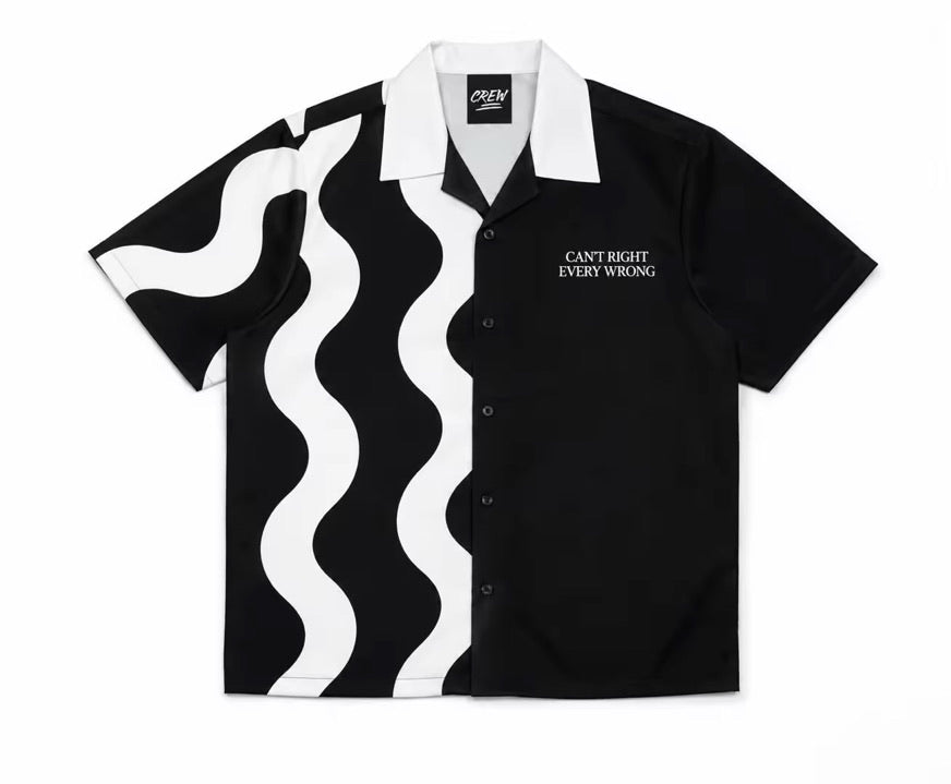 Wave Button Up T Shirt - BLACK