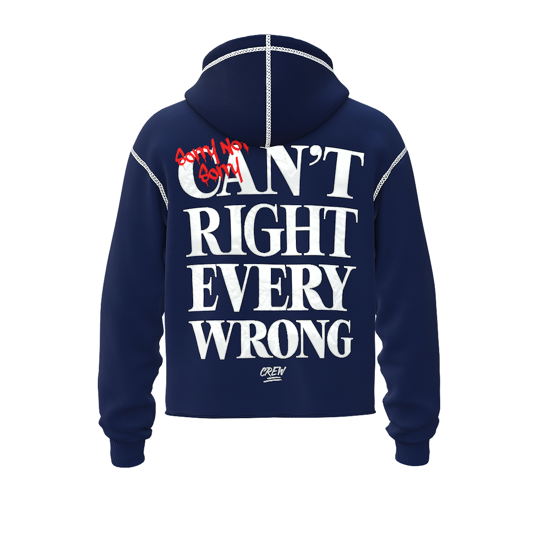 Sorry Not Sorry Cropped Hoodie  - Navy