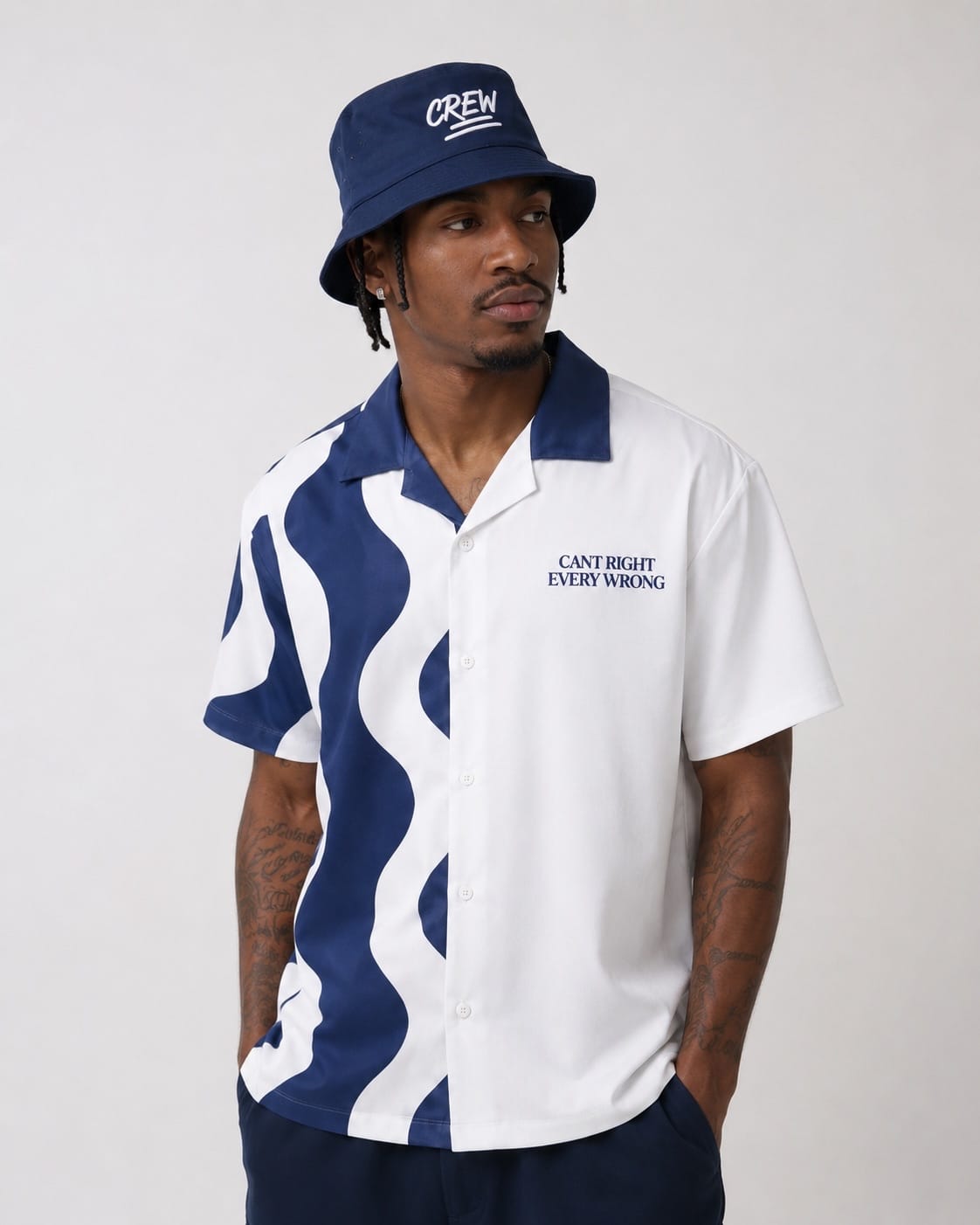 Wave Button Up T Shirt - NAVY