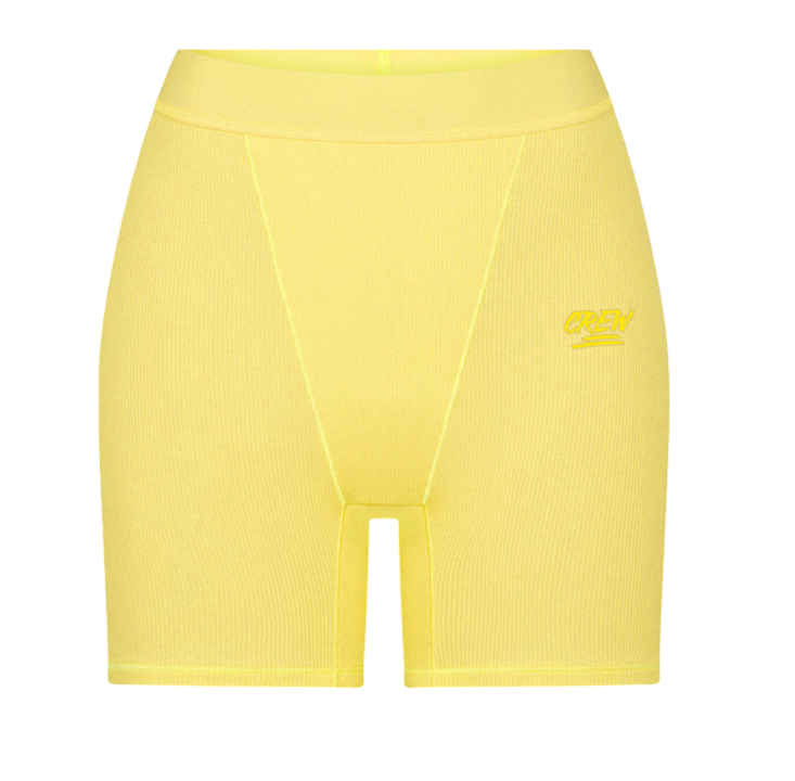 Lady CREW Ribbed Biker Shorts - Yellow